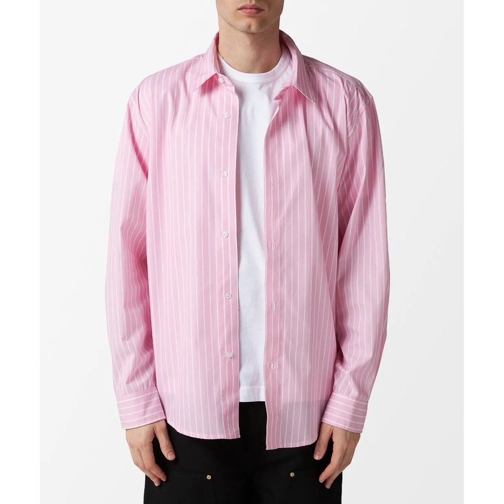Pop Trading Company Men's XL Pink Striped Button Down Shirt - New